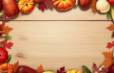 Wall Mural - background with autumn harvest and leaves