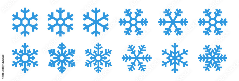 Set blue snowflake icons collection isolated on white background. Stock ...