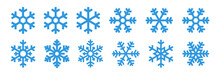 Set Blue Snowflake Icons Collection Isolated On White Background.	