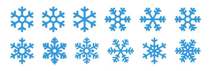 set blue snowflake icons collection isolated on white background.