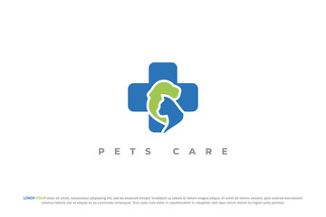 Wall Mural - logo veterinary pet care medical hospital care animal dog cat
