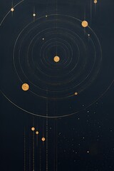 Wall Mural - navy blue abstract art solar system. gold geometric circles and lines. minimalist design background.