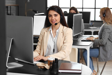 Poster - Female technical support agent  working in office