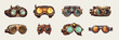 © clelia-clelia - Steampunk goggles set vector illustrations. Steampunk glasses clipart, isolated. Steampunk eyeglasses