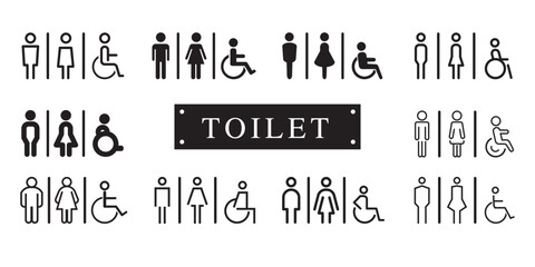 toilet icons set, male or female restroom.vector illustration style is flat iconic symbol.