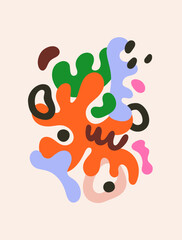 Leinwandbilder - Abstract card, poster design with trendy fluid shapes. Modern wall art, abstraction, creative liquid figures in chaos, organic natural elements in chaotic arrangement. Flat vector illustration
