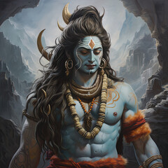 Wall Mural - Lord shiva in a cave, generative AI