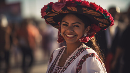 Wall Mural - Colorful skirts fly during traditional Mexican dancing. 