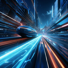 Wall Mural - abstract light trails, wireless network and connection technology, high-speed, futuristic background by generative AI.