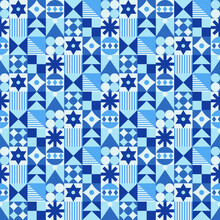 Seamless Pattern With Geometric Christmas Motifs. Repeatable Pattern Tile Design For Winter Holidays In Neo Geometric Style. For Wrapping Paper, Wallpaper, Textile, Poster Background, Etc.