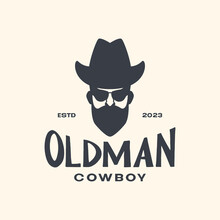 Old Man Bearded Hat Cowboy Vintage Hipster Mascot Logo Icon Vector Illustration