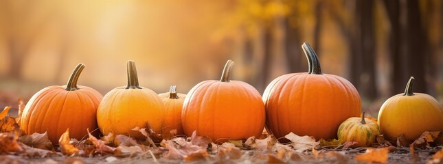 Wall Mural - pumpkins in autumn background