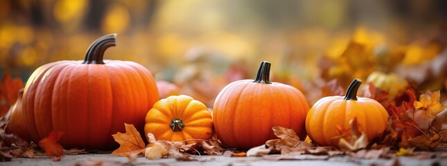 Wall Mural - pumpkins in autumn background