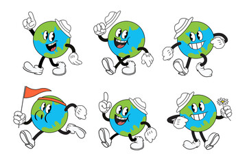 Set of cartoon planet earth mascots in different poses