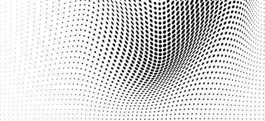 Abstract halftone wave dotted background. Futuristic twisted grunge pattern, dot, circles. Vector modern optical pop art texture for posters, business cards, cover, labels mock-up, stickers layout