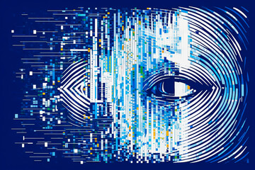 Sleek minimalist illustration showing biometric recognition like facial, fingerprint, and iris scanning, great for World Information Society Day. Generative AI