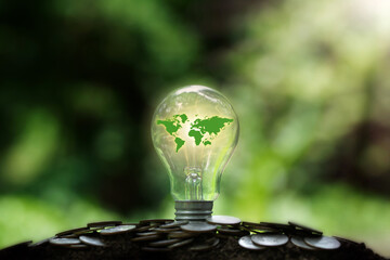 Wall Mural - renewable energy.environmental protection, renewable, sustainable energy sources. a green world map 