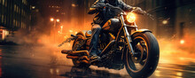 Motorbiker Staying On Burning Motorcycle, Generative Ai