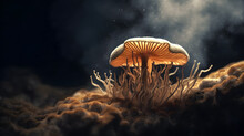 Mushroom With Light Beam . Created By Generative AI .