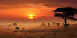 Leinwandbild Motiv African savannah view at sunset. Generative AI