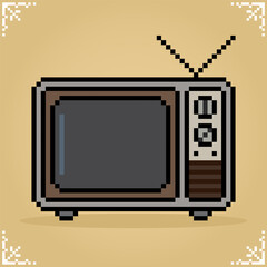 Wall Mural - 8 bit pixel art of classic television in Vector illustration for retro games. Vintage TV pixel art.