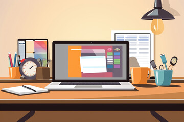 Flat Design business technology on desk vector graphic. generated ai