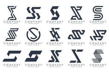 Abstract collection with letters S logo design. creative design logotype S with black colors.