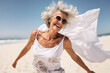 © Kalim - AI generated image of happy dancing mature woman at the beach