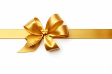 A Curly Gold Ribbon For Christmas And Birthday Present Banner Isolated Against A White Background - Generative AI