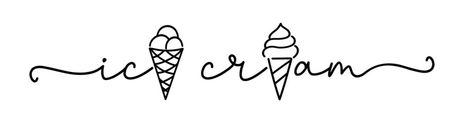 ice cream logo with icons in the name. typography, black letters isolated on white background. vecto
