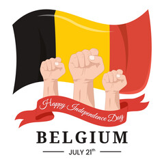 Wall Mural - Vector graphic of Belgium Independence Day artwork for greeting card with clenched fist and ribbon