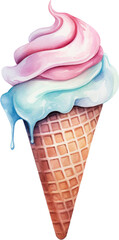 Wall Mural - watercolor ice cream cone on white background