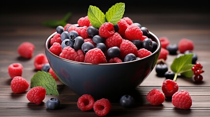 Wall Mural - Bowl full of berries, grapes and mint leaves. Generative ai