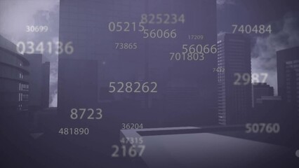 Wall Mural - Animation of financial data processing over cityscape