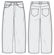 © Jasmin - Boyfriend Jeans, Mom-fit Jeans, Low Rise Cropped Denim Front and Back View. Fashion Flat Sketch Vector Illustration, CAD, Technical Drawing, Flat Drawing, Template, Mockup.