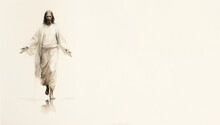 Sketch Of Jesus Christ On White Background With Copy Space