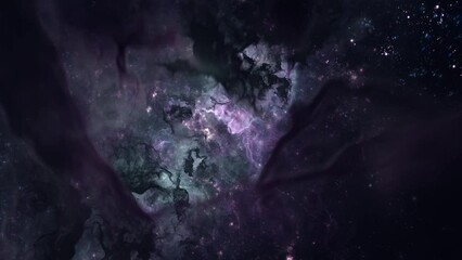 Wall Mural - fast dynamic flight through outer space travel and stellar galactic nebula clouds with starry glowin