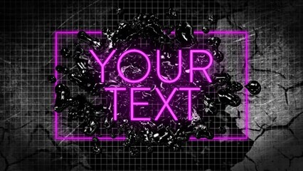 Animation of your text text and abstract pattern in rectangle over grid pattern against cracked land