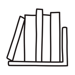 Wall Mural - Doodle bookshelf with multiple books icon freehand drawn with thin line in minimalistic style, display symbol. Png clipart isolated on transparent background