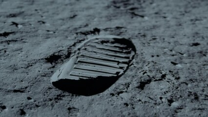 Wall Mural - lunar astronaut walking on the moon's surface and leaves a footprint in the lunar soil. 3d rendering