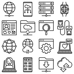 Wall Mural - information technology thin line icons set: social network, system backup, search, lan network, conn