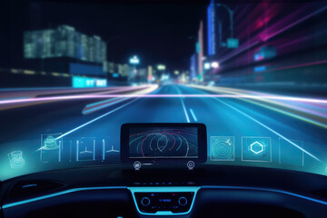intelligent transportation system (iot) enabled smart car (hud) concept with graphic sensor, radar s