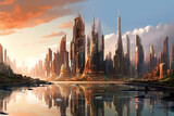 Fototapeta Nowy Jork -  fantasy city skyline, Generative AI