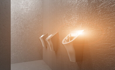 Wall Mural - Contemporary interior of public toilet. 3D rendering.. Sunset.