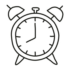 Doodle alarm clock icon hand drawn with thin line in minimalistic style. Png clipart isolated on transparent background