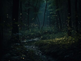 Fireflies in the summer forest, fireflies, romantic fireflies, fireflies close-up, summer travel, fireflies in nature