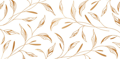 vector illustration golden seamless pattern with hand drawn branches and leaves for fashionable text