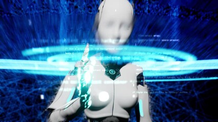 Wall Mural - 3d reliastic animation of humanoid robot writing or wokring human job. artificial intelligence opera