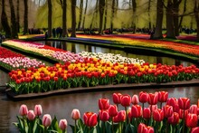 Red And Yellow Tulips In The Garden AI Generated