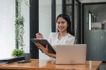 Sticker - Portrait smile beautiful business asian woman working in office. smiling and looking at camera